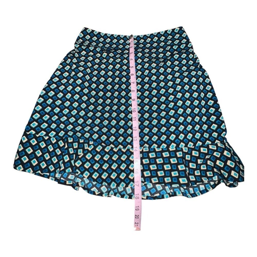 Band‎ of The Free COLETTE TEAL DIAMOND MINI A Line Ruffle SKIRT Women Small New - Picture 5 of 9